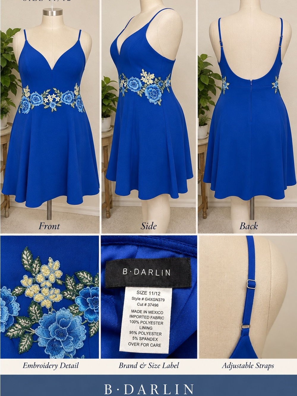 B Darlin Cobalt Blue Floral Embroidered Mini Dress